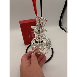 ⛄✨ Lenox Sparkle & Scroll Clear‑Crystal Snowman Ornament – Silverplate – Elegant